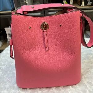 kate spade Pink Pebbled Leather Bucket Shoulder Bag with Gold Accent